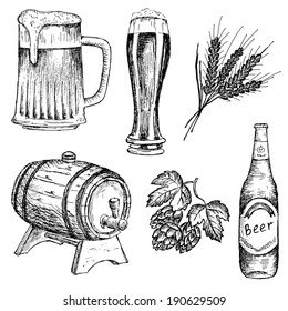 bitter beer. hand drawing set of vector sketches