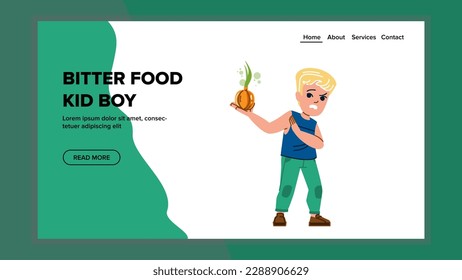 bitter food kid boy vector. salty taste, tongue umami, basic child drink bitter food kid boy web flat cartoon illustration