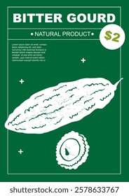 Bitter gourd. Set of posters of vegetables in a abstract draw design. Label or poster, price tag. Simple, flat design. Patterns and backgrounds. Perfect for poster, cover, banner.