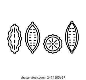 bitter gourd slice vegetable icons symbol vector design simple line black white colors sets