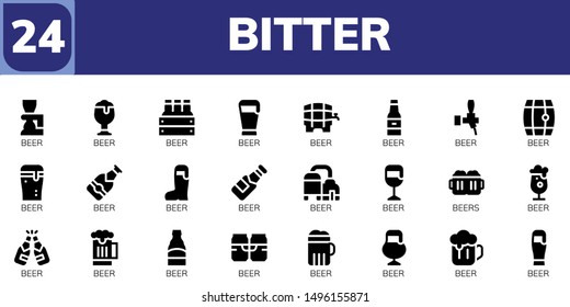 bitter icon set. 24 filled bitter icons.  Collection Of - Beer, Beers