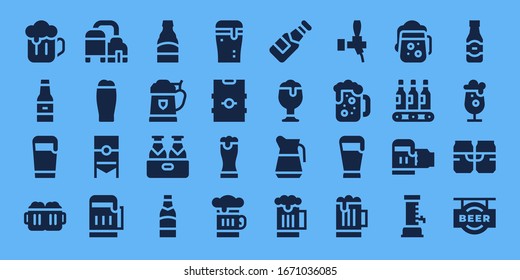 bitter icon set. 32 filled bitter icons. on blue background style Simple modern icons such as: Beer, Beers