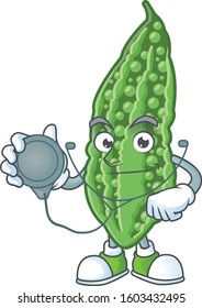 Bitter melon cartoon character style as a Doctor with tools