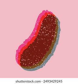 objeto con forma de melón amargo.  Colorida ilustración de melón amargo con efecto de impresión de risografo.