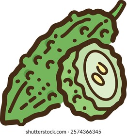 Bitter melon vector doodle illustration and graphic