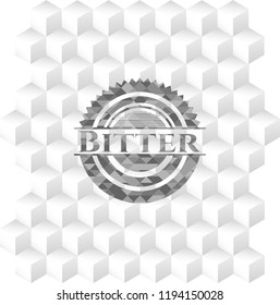 Bitter realistic grey emblem with cube white background