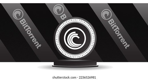 BitTorrent BTT crypto coin token banner and background 3D display vector illustration