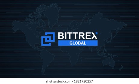 Bittrex cryptocurrency stock market name with logo on abstract digital background. Crypto stock exchange for news and media. Vector EPS10.