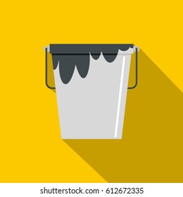 Bitumen emulsion in grey bucket icon. Flat illustration of bitumen emulsion in grey bucket vector icon for web isolated on yellow background