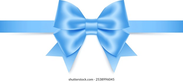 Biue bow with ribbon. Vector illustration.