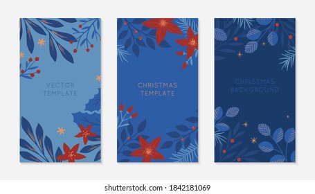 Biundle of Christmas and Happy New Year insta story templates.Holiday ad and promo concepts.Modern vector layouts.Xmas trendy design for social media marketing,digital post,prints,banners.