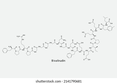 Bivalirudin Molekularstruktur, flache skelettale chemische Formel. Thrombin-Inhibitor-Arzneimittel zur Behandlung von Prophylaxe oder Thrombosebehandlung. Vektorgrafik.
