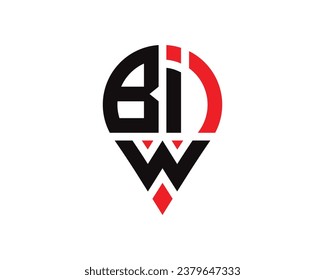 BIW letter location shape logo design. BIW letter location logo simple design.