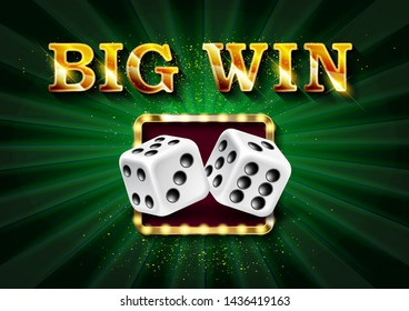Biw win gold design prize for casino jackpot. Luck game banner for poker or roulette. Winner prize sign. Vector illustration