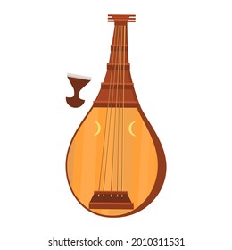 Biwa. Japanese stringed and plucked musical instrument. Vector. Graphic drawing.