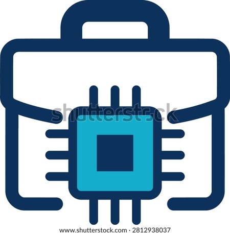 Biz evolution icon illustration featuring microchip processor on briefcase for smart corporate development