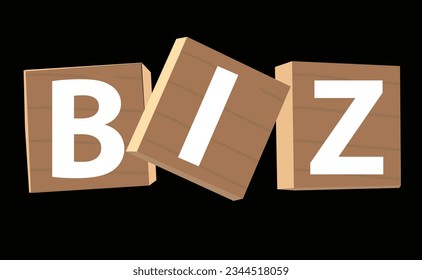 Ilustración vectorial BIZ - Concepto con haz, palabras clave, letras e iconos. Aislado con fondo negro.