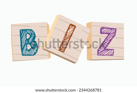 BIZ vector illustration - Concept with beam, keywords, letters, and icons. Isolated with white background.