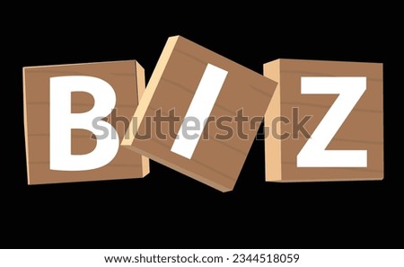 BIZ vector illustration - Concept with beam, keywords, letters, and icons. Isolated with black background.