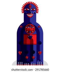Bizarre creature vector illustration, cubism graphic modern picture. Flat design image of an odd character isolated on white.