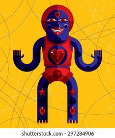 Bizarre creature vector illustration, cubism graphic modern picture. Flat design image of an odd character isolated on art background.
