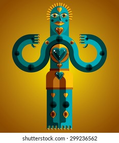 Bizarre creature vector illustration, cubism graphic modern picture. Flat design image of an odd character isolated. Love concept.