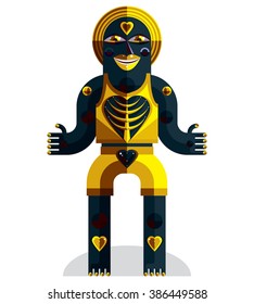 Bizarre creature vector illustration, cubism graphic modern picture. Flat design image of an odd character isolated on white.
