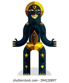 Bizarre creature vector illustration, cubism graphic modern picture. Flat design image of an odd character isolated on white.