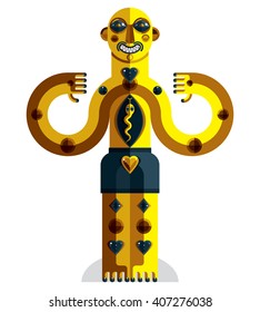 Bizarre creature vector illustration, cubism graphic modern picture. Flat design image of an odd character isolated on white.