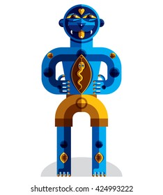 Bizarre creature vector illustration, cubism graphic modern picture. Flat design image of an odd character isolated on white.