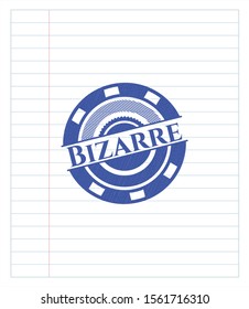 Bizarre emblem draw with pen effect. Blue ink. Vector Illustration. Detailed.