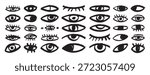 bizarre eyes hand drawn doodle brush set. Textured minimalistic grunge eyes rough collection . Vector illustration