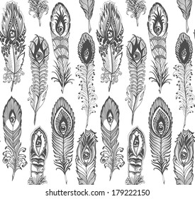 bizarre feather with eyes, seamless pattern