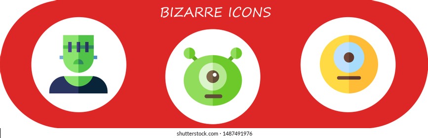 bizarre icon set. 3 flat bizarre icons.  Simple modern icons about  - monster