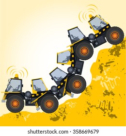 Bizarre machine robot build from ground works yellow big vehicles Construction and Equipment for building Truck Digger Crane Forklift Small Bagger Mix Roller Extravator Transportation - Master vector