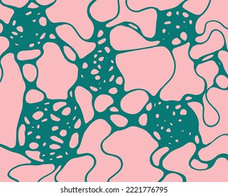 Bizarre plexus of green lines on a pink background, flat vector, abstraction, concept, drawing therapy, neurographics