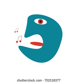 Bizarre postmodern or cubism styled illustration of a singer.