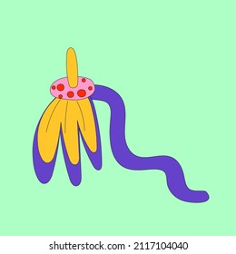 A bizarre psychedelic flower in the A bizarre psychedelic flower in the hippie style of the 60s and 70s. An element of a botanical pattern. Summer print. Place for text