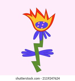 A bizarre psychedelic flower in the A bizarre psychedelic flower in the hippie style of the 60s and 70s. An element of a botanical pattern. Summer print. Place for text