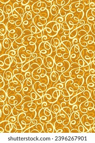 Bizarre romantic confusion gold color round shape twirl thread bow knot openwork fond. Yellowr ink linear swirly sketch hand drawn in art retro curlicue scribble classic whorl funky style golden paper