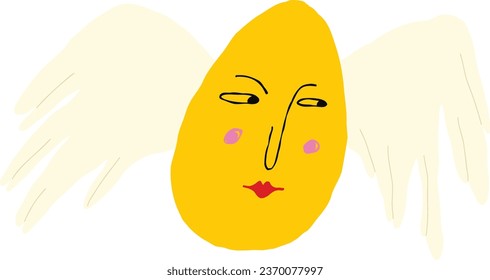 Bizarre strange yellow eggs with wings. Easter Comic cartoon Egg character with lovey face