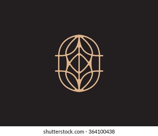  Bizarre vector logo in a contemporary style.Eastern philosophy, thin line, golden color.