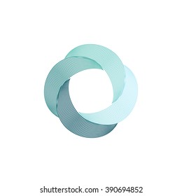 Bizarre vector logo in the shape of a boomerang in a linear style. Rotating propeller screws. Isolated abstract vector logo.