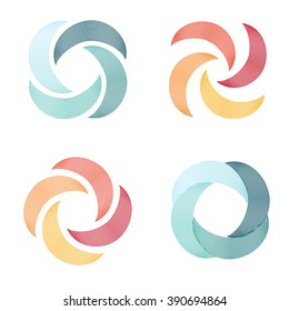 Bizarre vector logo in the shape of a boomerang in a linear style. Rotating propeller screws. Isolated abstract vector logo.