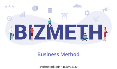 bizmeth metodología de negocio o concepto de método con palabras grandes o texto y personas de equipo con estilo plano moderno - vector