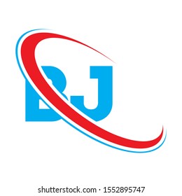 BJ B J letter logo design. Initial letter BJ linked circle upercase monogram logo red and blue. BJ logo, B J design	