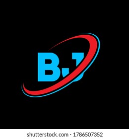 Diseño del logo de la carta BJ B J. Letra inicial del logotipo del monograma superior del círculo de BJ vinculado rojo y azul. Logo de BJ, diseño de B J. bj, b j