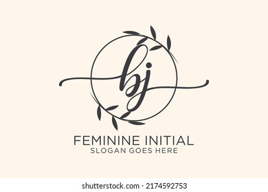 BJ beauty monogram and elegant logo design handwriting logo of initial signature, wedding, fashion, floral and botanical with creative template.