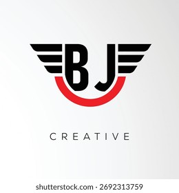 Logotipo de letra de alas creativas de BJ con escudo moderno - Símbolo potente de negocios y marca	
