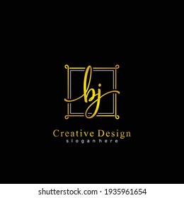 BJ Initial calligraphy handwritten logo. Handwritten alphabet in the logo template. Letters and Alphabet for signature, wedding, fashion, floral and botanical logo design 